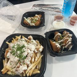 Chicken cream chop fries and egg rolls