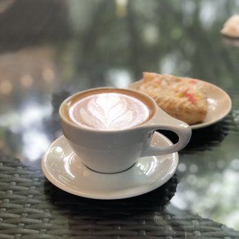 Behind The Bookstore - Mocha Espresso (w/ Almond Milk) and Apple Pastry. - Coffee & Tea Near Me - Edgartown, Massachusetts