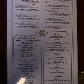 Sly McFly’s - Menu back - American Near Me - Monterey, California