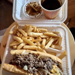 J J Grocery & Deli - Combo #1.  Half cheesesteak and fries.