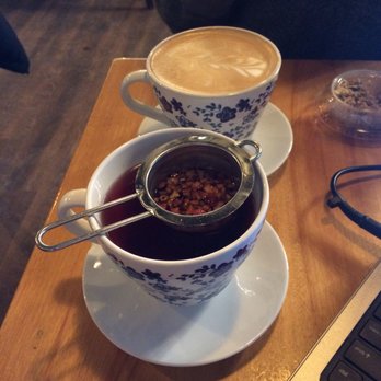 Square 1 Coffee - strawberry kiwi steeped tea (highly recommended - sweet and just a little tart, perfect for those who want a strong fruity tea) and a latte - Cafes Near Me - Edmonton, Alberta Square 1 Coffee - strawberry kiwi steeped tea (highly recommended - sweet and just a little tart, perfect for those who want a strong fruity tea) and a latte - Cafes Near Me - Edmonton, Alberta