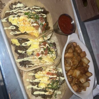 The Oakmont - Breakfast tacos and house potatoes - American Near Me - Indianapolis, Indiana