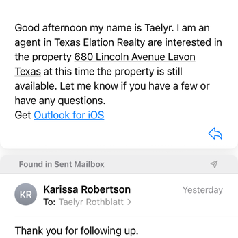 Texas Elation Realty - The follow up with a different agent after our correspondence with Kelsie and my reply explicitly stating we are no longer interested. - Property Management Near Me Texas Elation Realty - The follow up with a different agent after our correspondence with Kelsie and my reply explicitly stating we are no longer interested. - Property Management Near Me
