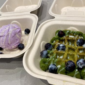 Milk Tea People - Matcha Wafchi with Blueberries, Condensed Milk, and Lavender Gelato [on the side] - Tea Rooms Near Me - Denver, Colorado
