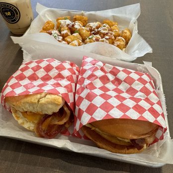 Honeybird - Breakfast Biscuit, Bacon, Egg Cheese Sandwich, Loaded Tots - Coffee & Tea Near Me - Plano, Texas