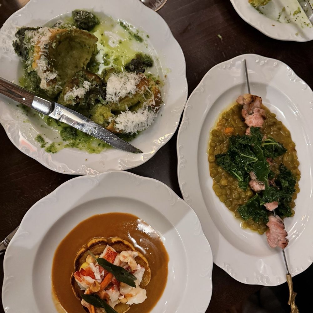 My Loup - escargot roll (top), grilled veal sweet breads (right), lobster hazelnut squash (bottom) - American Near Me - Philadelphia, Pennsylvania My Loup - escargot roll (top), grilled veal sweet breads (right), lobster hazelnut squash (bottom) - American Near Me - Philadelphia, Pennsylvania