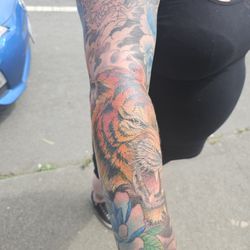 The Four Swords Tattoo - Matt finished the tiger on my sleeve he's working on, next is the dragon