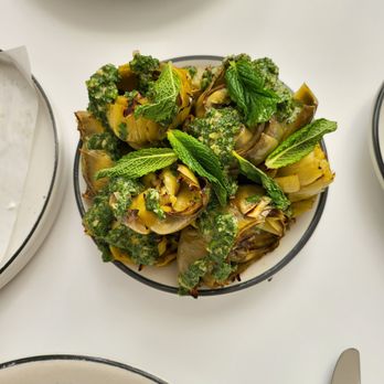 Misi - Grilled baby artichokes, mint salsa verde - Italian Near Me - Brooklyn, New York Misi - Grilled baby artichokes, mint salsa verde - Italian Near Me - Brooklyn, New York