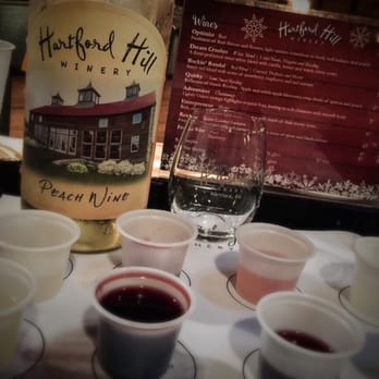 Hartford Hill Winery - Wine sampler tray, a description card about the wines, & a bottle of our preferred sweet Peach wine. - Wineries Near Me - Fowler, Ohio Hartford Hill Winery - Wine sampler tray, a description card about the wines, & a bottle of our preferred sweet Peach wine. - Wineries Near Me - Fowler, Ohio