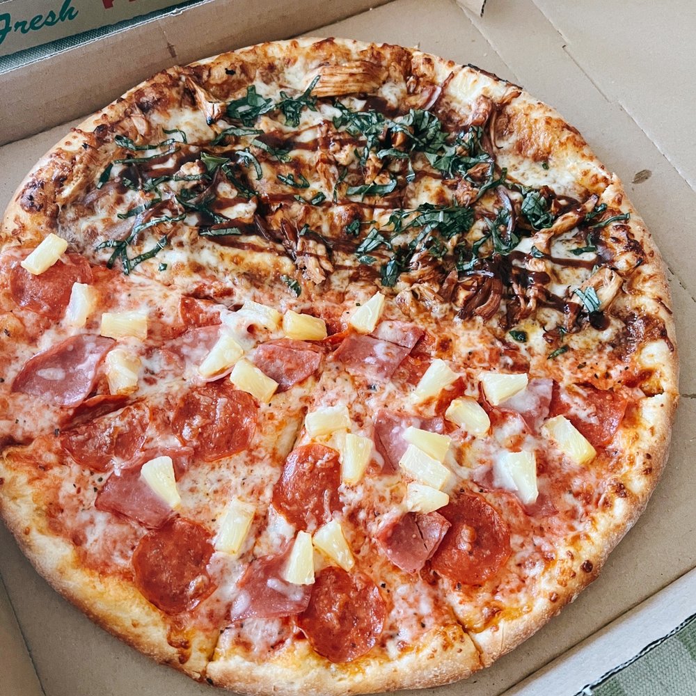Ray's Pizza - Half BBQ Chicken, Half Hawaiian - Pizza Near Me - Irvine, California Ray's Pizza - Half BBQ Chicken, Half Hawaiian - Pizza Near Me - Irvine, California