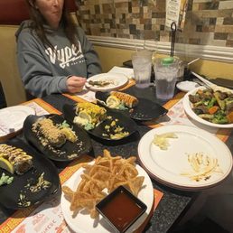 All the sushi. Wontons and beef/broccoli All the sushi. Wontons and beef/broccoli