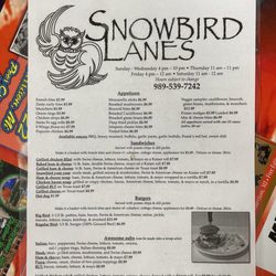 Snowbird Lanes - Menu