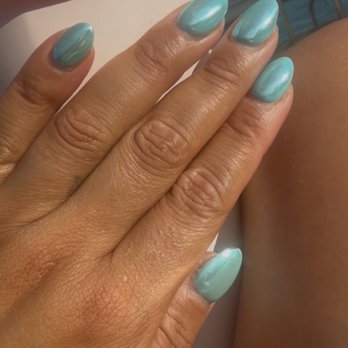 GT Nails - For Set filling, chrome dust, blue nail color called cut the check. Almond shape ! Medium to short, as desired. - Nail Salons Near Me - Duluth, Georgia