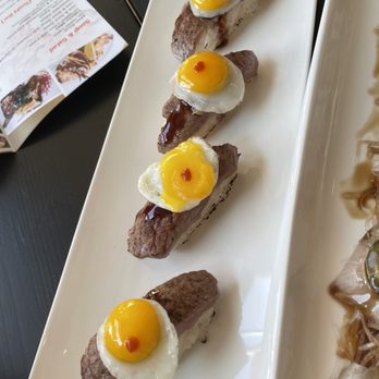 Alynia Zushi - Ribeye with quail egg - my husband's fav. He ordered another one in the middle of our dinner! - Sushi Bars Near Me - Chicago, Illinois Alynia Zushi - Ribeye with quail egg - my husband's fav. He ordered another one in the middle of our dinner! - Sushi Bars Near Me - Chicago, Illinois