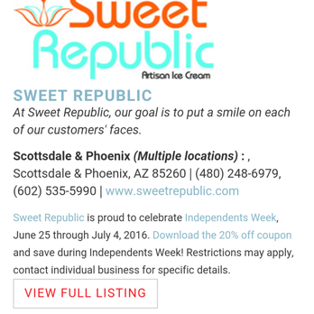 Sweet Republic - Sweet Republic golden coupon advertising with Local First Arizona - Ice Cream & Frozen Yogurt Near Me - Phoenix, Arizona Sweet Republic - Sweet Republic golden coupon advertising with Local First Arizona - Ice Cream & Frozen Yogurt Near Me - Phoenix, Arizona