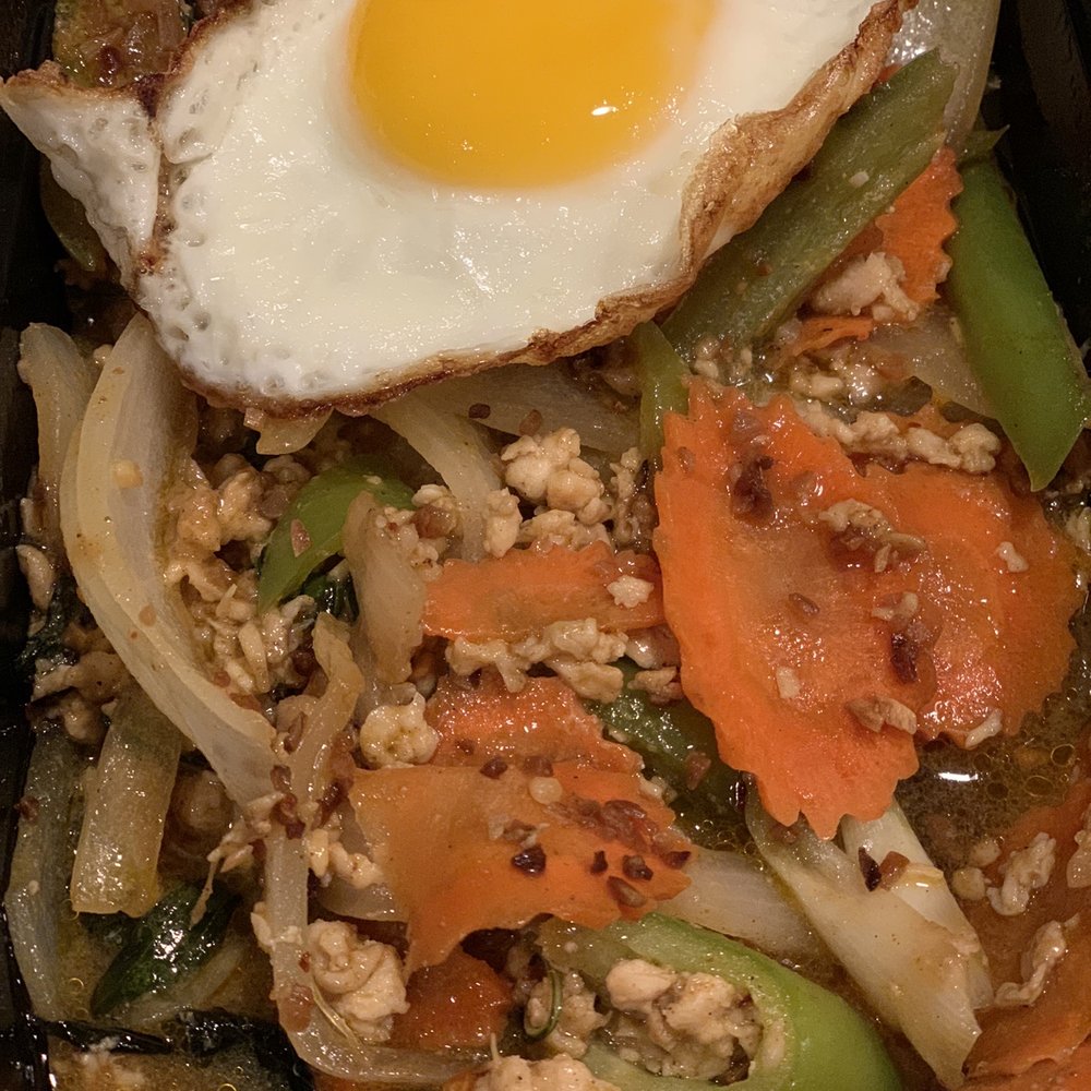 Ahan Lao - Pad Ka Pao - Hot Basil - comes with fried egg - Laotian Near Me - Chula Vista, California Ahan Lao - Pad Ka Pao - Hot Basil - comes with fried egg - Laotian Near Me - Chula Vista, California