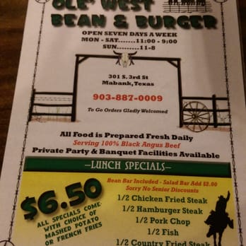 Ole West Bean & Burger - Copies of menu. - Burgers Near Me - Mabank, Texas Ole West Bean & Burger - Copies of menu. - Burgers Near Me - Mabank, Texas