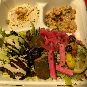 Tahina - Mezze Sampler, Hummus, Eggplant dip, Quinoa tabouli, Olives, pickles, Falafel, Baked Pita - Mediterranean Near Me - Alameda, California Tahina - Mezze Sampler, Hummus, Eggplant dip, Quinoa tabouli, Olives, pickles, Falafel, Baked Pita - Mediterranean Near Me - Alameda, California