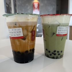 Gong Cha- Hamilton - Dirty brown sugar milk tea with boba; matcha tea latte with boba & cold foam - both medium