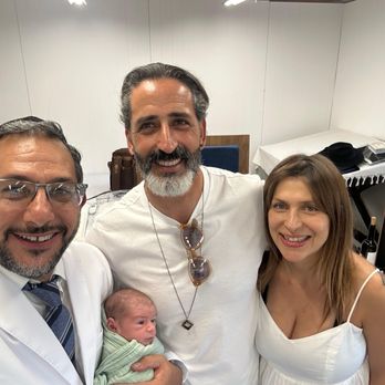 Mohel Rabbi Tal Perez - Me and my husband at our sun's brit milah, with Mohel Rabbi Tal Perez - Mohels Near Me Mohel Rabbi Tal Perez - Me and my husband at our sun's brit milah, with Mohel Rabbi Tal Perez - Mohels Near Me