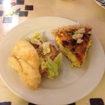 Chestnut Tree Teahouse & Bistro - Chicken Caesar sandwich on a croissant and a sundried tomato and spinach quiche - Cafes Near Me - Denton, Texas Chestnut Tree Teahouse & Bistro - Chicken Caesar sandwich on a croissant and a sundried tomato and spinach quiche - Cafes Near Me - Denton, Texas
