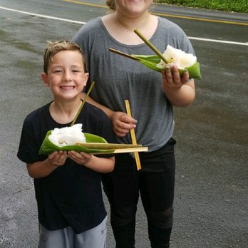 Rustbucket - Shave ice served in a banana leaf with a bamboo spoon and bamboo straw... the kids loved this! - Hawaiian Near Me - Hana, Hawaii Rustbucket - Shave ice served in a banana leaf with a bamboo spoon and bamboo straw... the kids loved this! - Hawaiian Near Me - Hana, Hawaii
