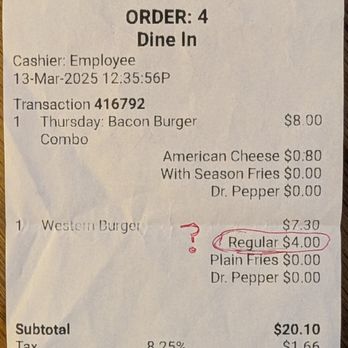 Carter's Burger - Cryptic Receipt - Burgers Near Me - Bryan, Texas