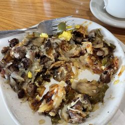 Tasty Waffle - Steak skillet with egg removed. Not very appealing