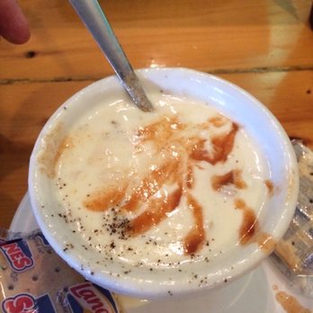 Dan's Clam Stand - NE clam chowder. Hot, tasty, and plenty of clams! Tabasco is my addition, not theirs - Seafood Near Me - Crystal River, Florida