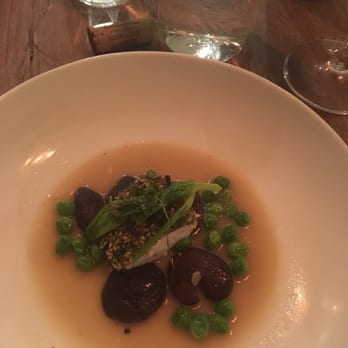 Mercantile - Alaskan halibut cheeks--dashi, shiitake mushrooms, pea tendril, toasted nori coating...divineness - New American Near Me - Denver, Colorado Mercantile - Alaskan halibut cheeks--dashi, shiitake mushrooms, pea tendril, toasted nori coating...divineness - New American Near Me - Denver, Colorado