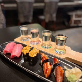 Masami - Sake Flight + toro, sea urchin, unagi nigiri - Japanese Near Me - Richardson, Texas Masami - Sake Flight + toro, sea urchin, unagi nigiri - Japanese Near Me - Richardson, Texas