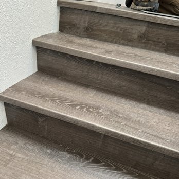 Handyman Dmytro - Custom stair job using the vinyl plank. They made the overhanging nose using flat plank. Amazing. - Handyman Near Me - Santa Barbara, California Handyman Dmytro - Custom stair job using the vinyl plank. They made the overhanging nose using flat plank. Amazing. - Handyman Near Me - Santa Barbara, California