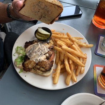 Mile Marker 158 Dockside - Flounder sandwich, blackened - American Near Me - Orange Beach, Alabama Mile Marker 158 Dockside - Flounder sandwich, blackened - American Near Me - Orange Beach, Alabama