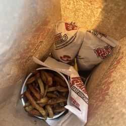 Penn Station East Coast Subs - A large cordon bleu they split and put veggies on one and left them off on the other for hubby with a large fry.