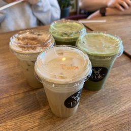 We got everything from their recent specials - matcha matcha, banana haze, tule fog, and mango matcha