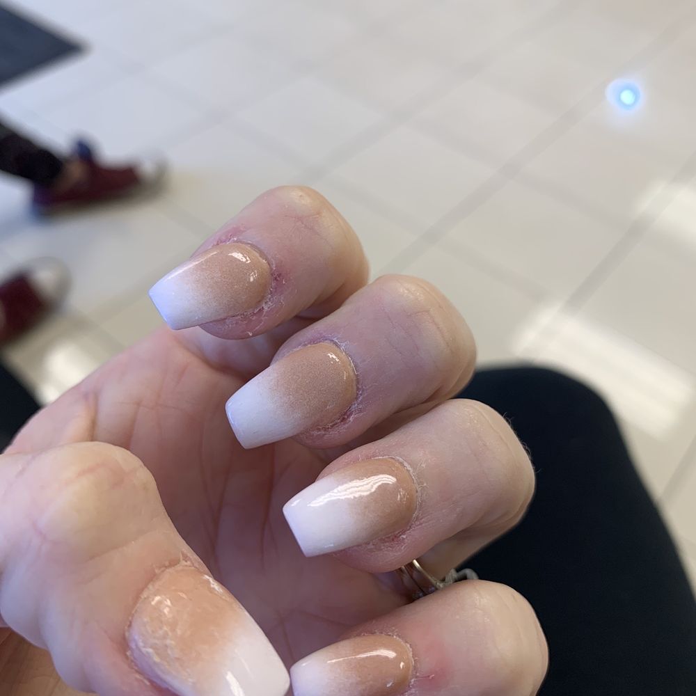 Ruby Nails - Was supposed to be nude to white ombré. Absolutely terrible. - Nail Salons Near Me - Blue Springs, Missouri Ruby Nails - Was supposed to be nude to white ombré. Absolutely terrible. - Nail Salons Near Me - Blue Springs, Missouri