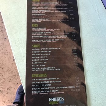 Haggo's Organic Taco - Menu back - Tacos Near Me - Encinitas, California