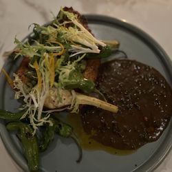 Winslow's Tavern - Swordfish Schnitzel - grilled artichoke hearts, blistered shishito peppers, castelvetrano olives, au poivre sauce