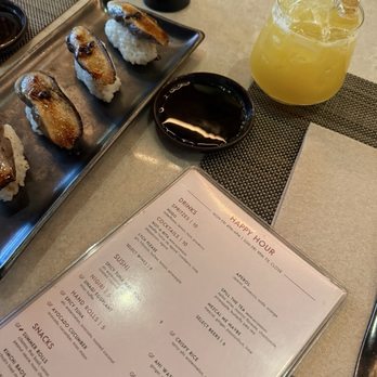 PLANTA Queen Nomad - UNAGI EGGPLANT NIGIRI and mezcal passion fruit cocktail - Vegetarian Near Me - New York, New York