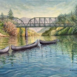 Beautiful painting by Patty Karcie of Guernville's walking bridge. Patty is a member of the Russian River Art Gallery.