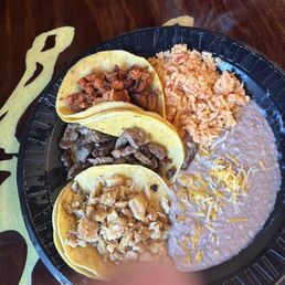 Becky's Trio of Tacos. Carne Asada, Pollo, and Al Pastor!