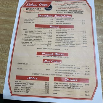 Salem's Diner - Menu Oct 2020 - Diners Near Me - Birmingham, Alabama