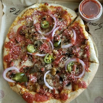 MOD Pizza - Mad Dog pizza with mushrooms, jalapenos and mushrooms added to it. A little cup of pizza sauce. - Fast Food Near Me - Houston, Texas MOD Pizza - Mad Dog pizza with mushrooms, jalapenos and mushrooms added to it. A little cup of pizza sauce. - Fast Food Near Me - Houston, Texas