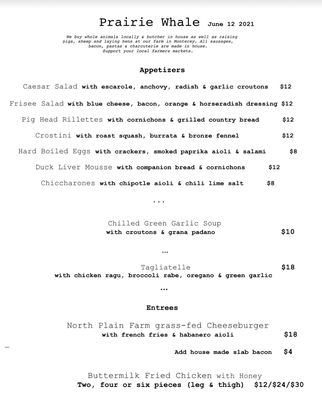 Menu photo 1 Prairie Whale Great Barrington, MA