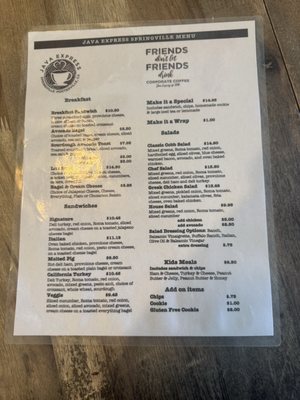 Menu photo 1 Java Express - Springville Springville, CA
