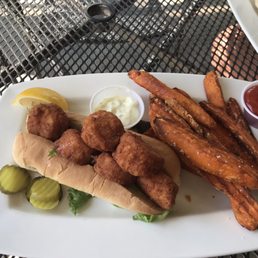 Fried scallops with sweet potato fries! Yum! Fried scallops with sweet potato fries! Yum!