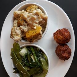 Cardamon Pod - Sauteed greens, Polenta and Cauliflower and Vegetarian Koftas