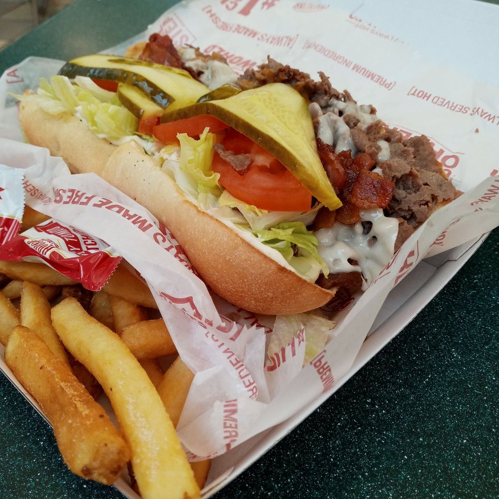 Regular Bacon 3 Cheese Cheesesteak and regular fries.
