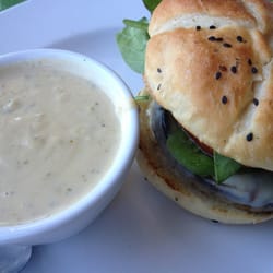 stickleback resturant - Portobello burger and cheesy broccoli soup - best mushroom burger I've had in a restaurant.