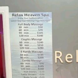 Relax Heaven Spa - Their pricing rates.